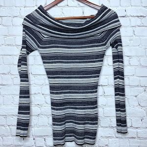 Candie’s Women’s Black White Grey Stripe Top Med